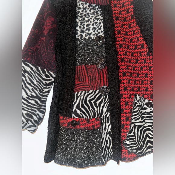 Ali Miles women's mixed material patchwork button down dress coat sweater - Picture 2 of 14